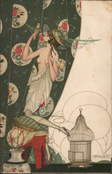 Femme a la Perruche, par Bruneschelli Postcard
