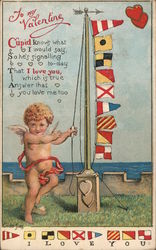 To My Valentine - Cupid with nautical flags on a pole Postcard