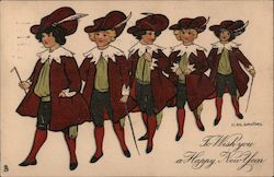 To Wish you a Happy New Year - A Line of 5 boys dressed in finery Postcard