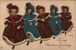 Loving Christmas Greetings - Five Girls Walking Postcard