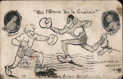 Will I Strike You in Goldfield? Battling Nelson and Joe Gans, 1906 Postcard