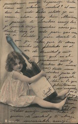 Girl holding wine bottle Postcard