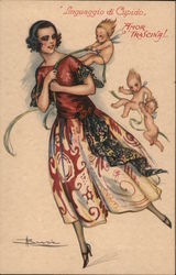 Cupid Trying to Hold Woman Back - Adolfo Busi Artist Signed Postcard Postcard Postcard