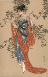 Lady in Grecian Dress, Art Nouveau, E. Colombo Postcard