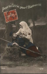 Red Cross Pour la Patrie, pour l'Humanité - Nurse attending wounded French soldier in battle Postcard