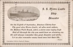 S.S. Morro Castle Ship Disaster Asbury Park, NJ Boats, Ships Postcard Postcard Postcard