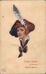 A Girl in a Hat with a Feather Postcard