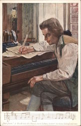 Mozart, at piano writing Don Juan Postcard