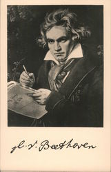 Vintage Painting Of Beethoven Composing Music Postcard