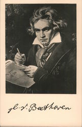 Vintage Painting Of Beethoven Composing Music Postcard