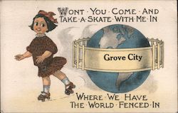 Won't You Come and Take a Skate With Me in Grove City Postcard