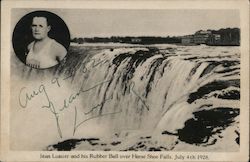 Autographed Daredevil Jean Lussier and his Rubber Ball over Horse Shoe Falls, July 4th 1928 Postcard