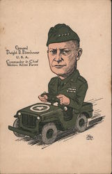 General Dwight D. Eisenhower Jeep Caricature Postcard