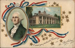 George Washington. I send you patriotic greetings on his birthday President's Day Postcard Postcard Postcard
