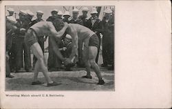 Wrestling Match aboard U.S. Battleship Postcard