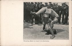 Wrestling Match on board U.S. Battleship Postcard
