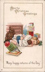 Child Sleeping Surrounded by Toys Postcard