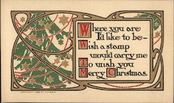 Christmas Greeting with Tree and Stars Postcard