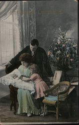 Christmas Greetings Family with new baby Postcard