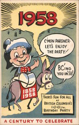 1858-1958 British Columbia Centennial 100th Birthday Party Postcard