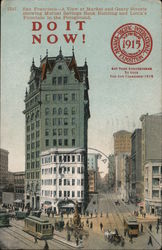 San Francisco - A View at Market and Geary Street's Showing Mutual Savings Bank Building Postcard