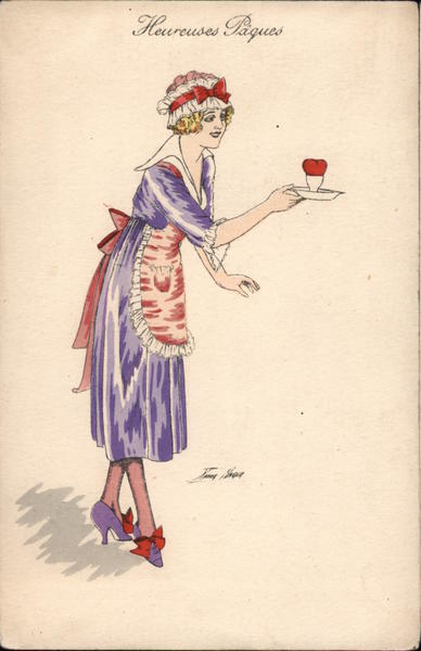 Server in red and blue serves heart on a saucer Series 67
