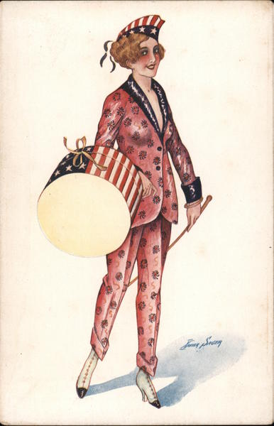 Woman With Flag Hat Carrying American Flag Hat Box Series 126