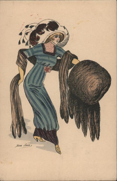 Woman In Big Hat, Wrap, and Muffler Series 4288 Xavier Sager