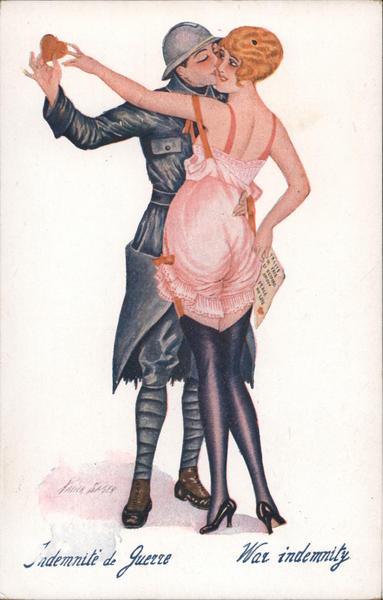 WWI Soldier Kisses Woman in Underwear - War Indemnity Series 36