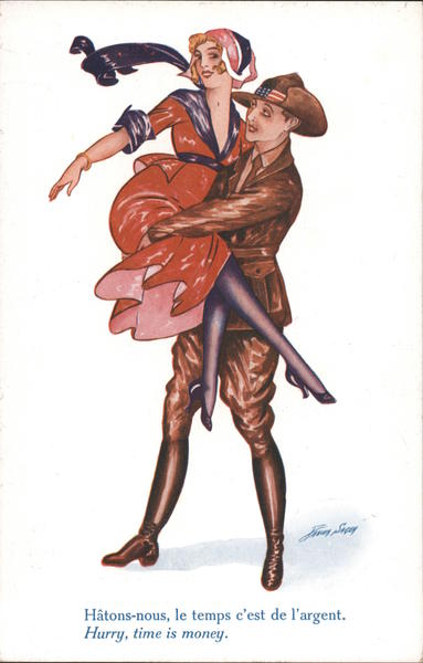 WWI Hurry, time is money - U.S. officer holding up a young woman Series 448