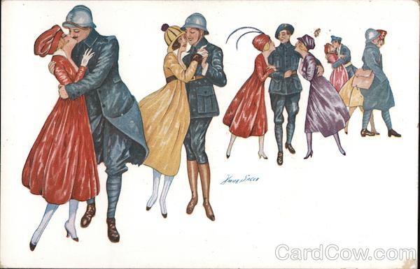 WWI Young women kissing and embracing soldiers. Series 89