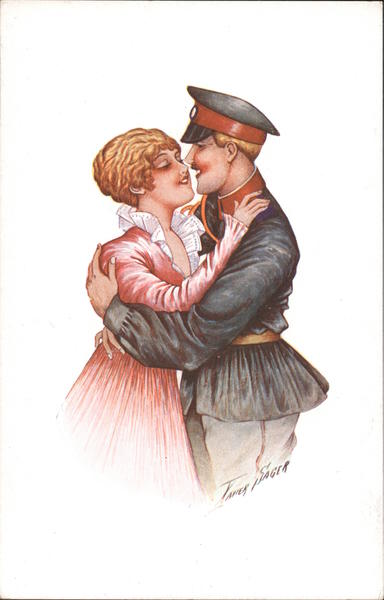 WWI Soldier in uniform embracing a woman Series 473