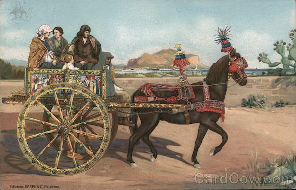 Gypsy Family in Decorated Horse Drawn Cart Circus