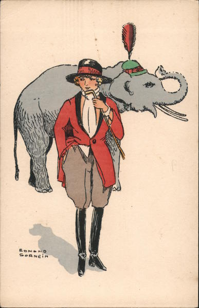Female Ring leader with elephant with a hat on Circus