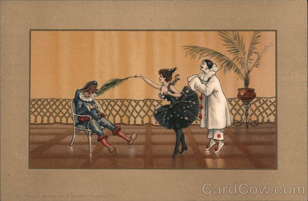 Woman and Peirrot Clowns Performing Pierrot Circus