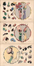 Set of 3: Women in Large Feathered Hats Series 4552 Postcard