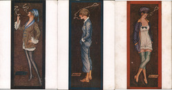 Set of 3: Women Smoking Series 99 Postcard