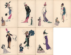 Set of 7: "Fashion in Time" Glamour Women Series 544 Postcard