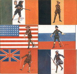 Set of 6: Soldiers & Flags Series 66 Postcard