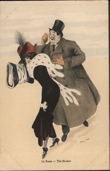 Man With Glasses and Overcoat Accosts Woman In Furs, The Masher Series 500 Postcard