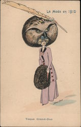 Woman With Large Hat of an Owl's Head Series 59 Postcard