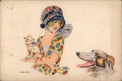 Women with Dogs Series 51 Xavier Sager Postcard Postcard Postcard