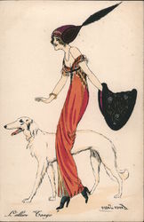 Woman and Dog Series 556 Postcard