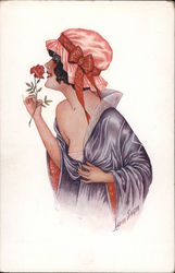 Woman Smelling Rose Series 68 Postcard