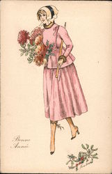 Woman in pink with flowers Series 6 Postcard