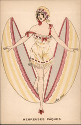 A Woman in Lingerie Coming Out of a Big Egg Series 8 Postcard