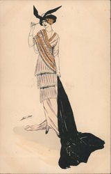 Woman Holding Black Cape Series 593 Postcard