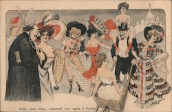 A Bunch of Woman in Revealing Dresses with Two Men Postcard