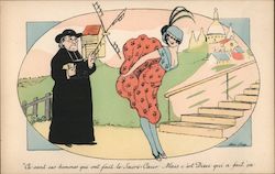 A Woman Lifting Her Skirt up at a Priest Xavier Sager Postcard Postcard Postcard