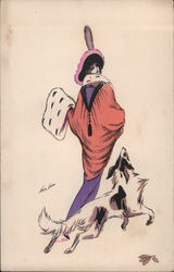 high society lady and dog Series 587 Xavier Sager Postcard Postcard Postcard